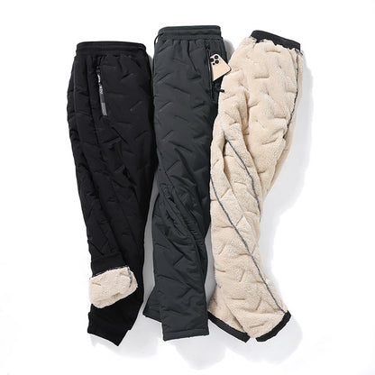 Mărime mare larna  Mai gros Lână de oaie Pantaloni de bumbac pentru sport，Unisex