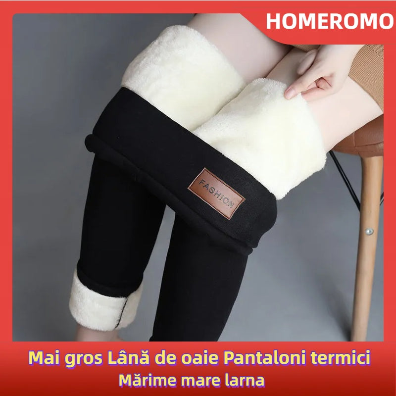 Mărime mare larna Mai gros Lână de oaie Pantaloni de bumbac Pantaloni termici talie înaltă